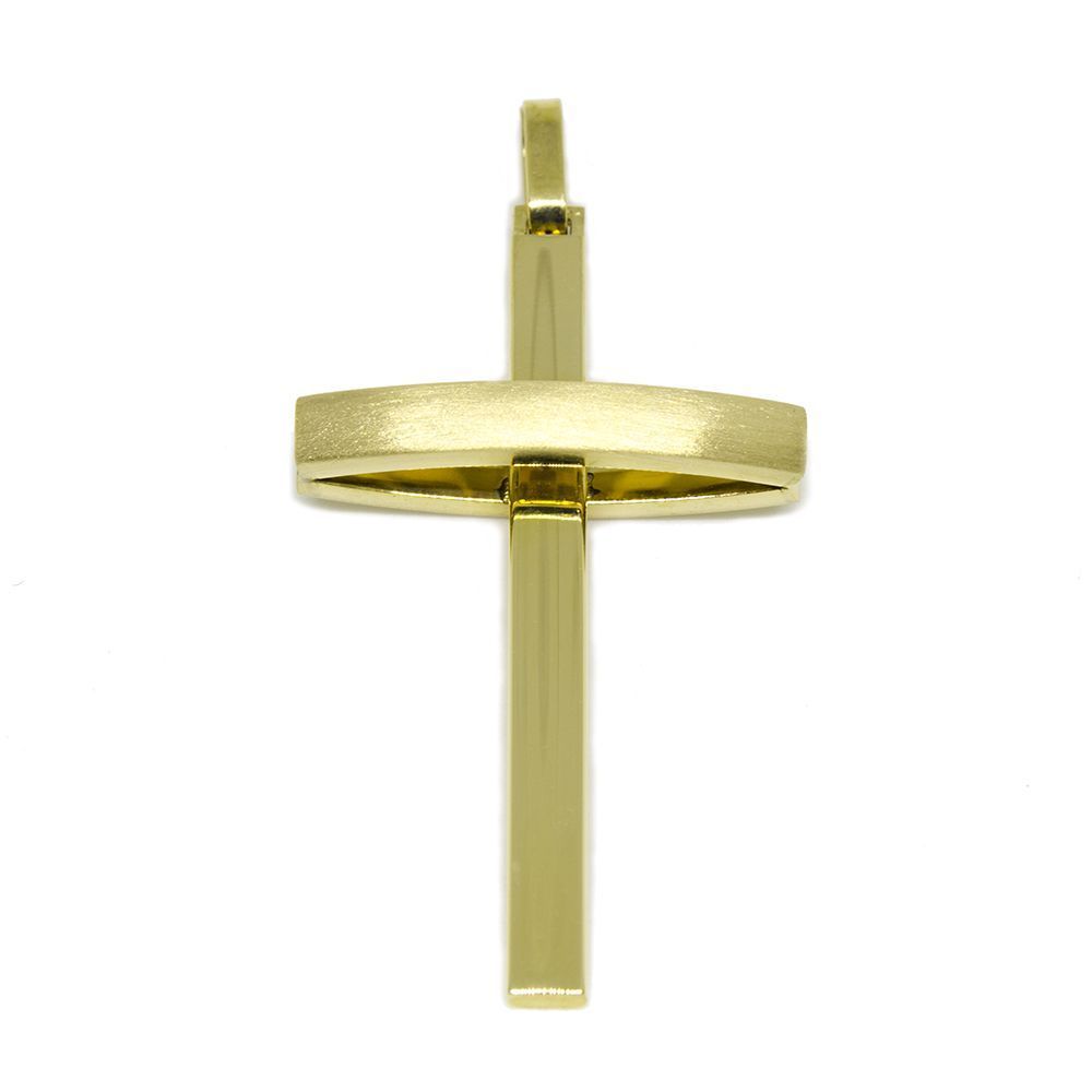 Pingente Cruz Dupla Acetinada Lisa Oca em Ouro Amarelo 18 Kilates - 25076